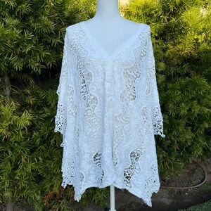 PilyQ Barcelona White Lace Kaftan Tunic Cover Up Boho Festival Size XS S
